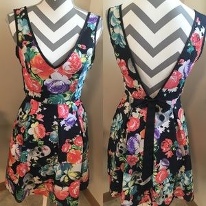 Grunge & Floral Mini Dress Open Back
